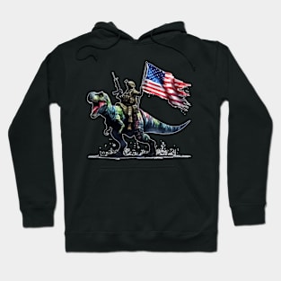 American 4th Of July Soldier Riding on Tyrannosaurus Hoodie